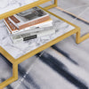 HOMCOM Minimalist Art Deco Coffee Table with Laminate Marble Print Table Top & Underneath Storage Shelf, White & Gold