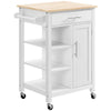 HOMCOM Compact Kitchen Island Cart on Wheels, Rolling Utility Trolley Cart  with Storage Shelf & Drawer for Dining Room, White