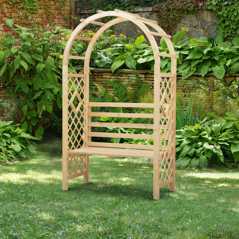 Outsunny Patio Garden Bench, Wooden Bench, Outdoor Bench for Vines/Climbing Plants, Natural