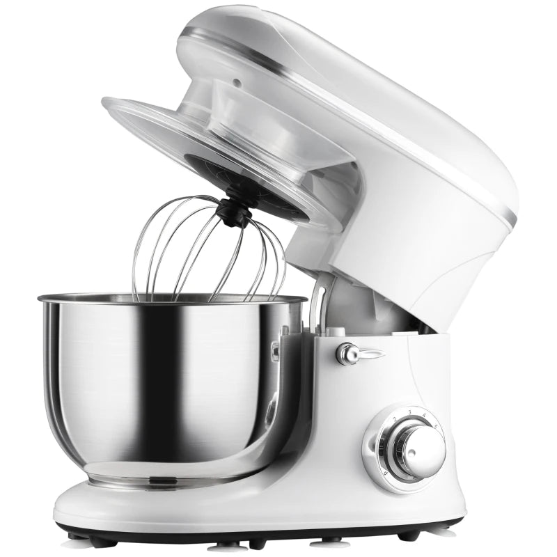 HOMCOM Stand Mixer with 6+1P Speed, 600W Tilt Head Kitchen Electric Mixer with 6 Qt Stainless Steel Mixing Bowl, Beater, Dough Hook, White