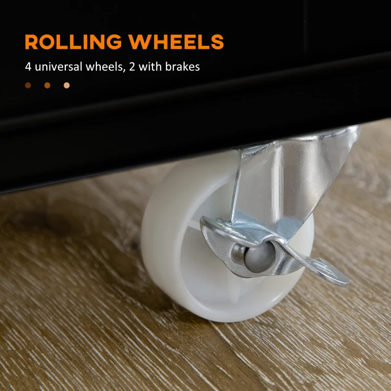 HOMCOM Triple-Cabinet Rolling Kitchen Island on Wheels, Kitchen Cart with Storage Shelf Adjustment, Rolling Utility Cart-1