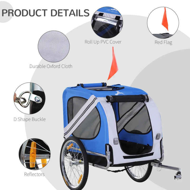 ShopEZ USA 2-in-1 Small Dog Bike Trailer and Bike Stroller with Hitch, Bicycle Trailer Sidecar Bike Wagon Cart Carrier Attachment for Travel, Blue