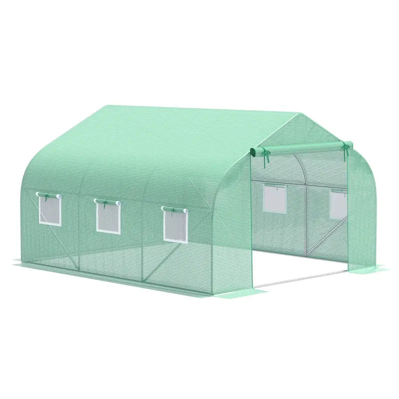 Outsunny 26.2' x 9.8' x 6.6' Outdoor Walk-In Tunnel Greenhouse with Roll-up Windows & Zippered Door, Steel Frame, & PE Cover