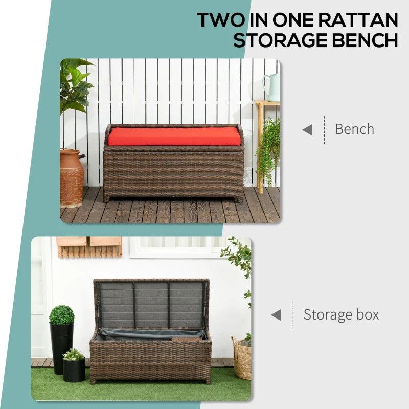 Outsunny Outdoor Storage Bench with Cushion, PE Rattan 2-In-1 Patio Seat Box with Handles, Air Strut Assisted Easy Open, Cream White