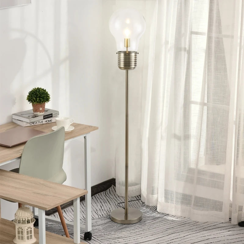 HOMCOM Industrial Tall Pole Floor Lamp with Metal Base, Bulb-Shaped Glass Shade, and E26 Bulb - Bronze