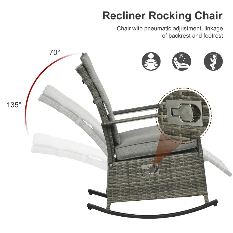 Outsunny Outdoor Rattan Wicker Rocking Chair Patio Recliner with