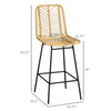 HOMCOM Set of 2 Rattan Barstools Wicker Counter Stools with Steel Legs and Footrest for Dining Room Kitchen Pub Yellow