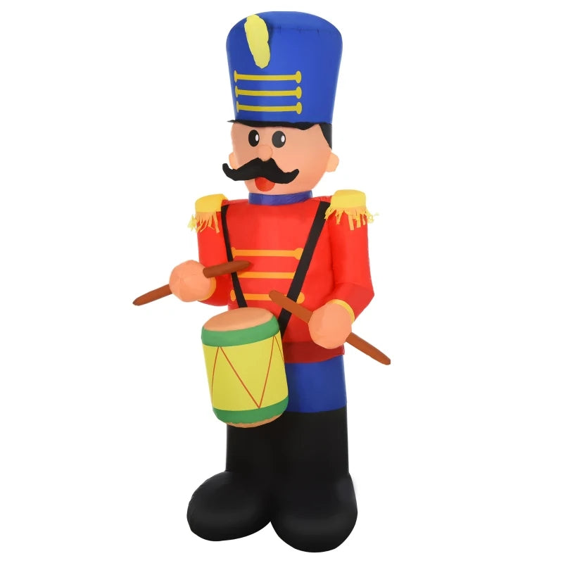 HOMCOM 8ft Christmas Inflatable Nutcracker Toy Soldier with Drum, Outdoor Blow-Up Yard Decoration with LED Lights Display