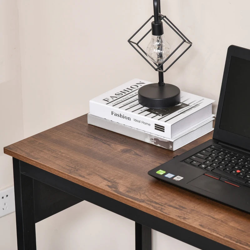 HOMCOM Two-Tone Woodgrain Writing Work Desk with Large Desktop and 2 Open Storage Shelves for Office, Dark Walnut/Black