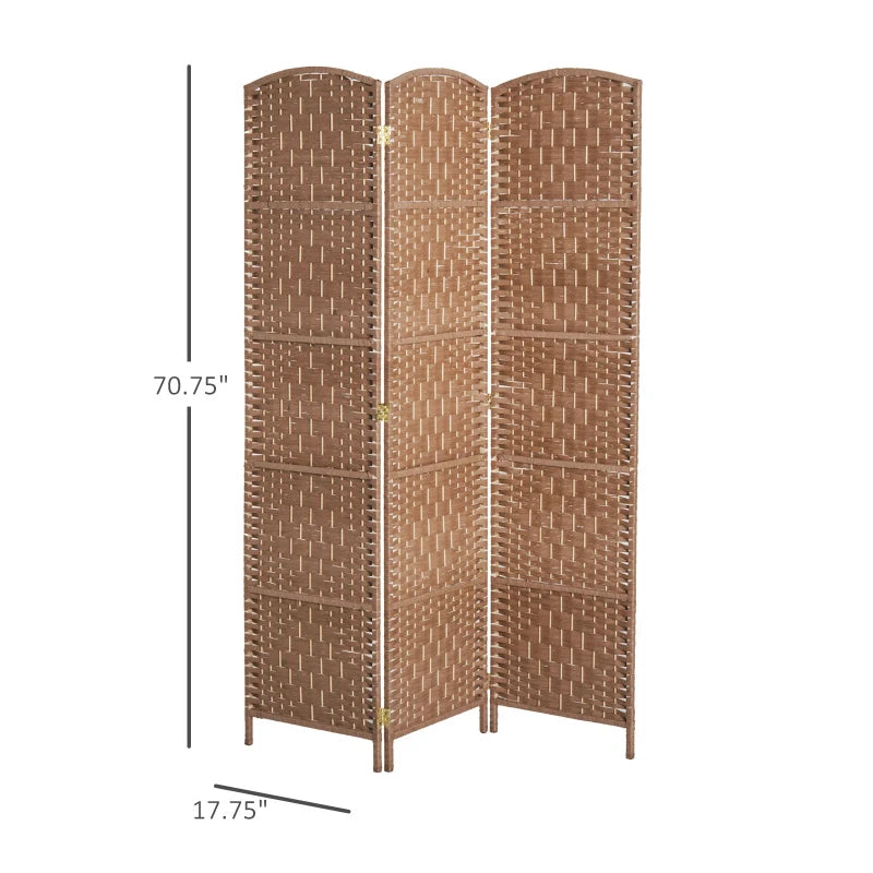 HOMCOM 6' Tall Wicker Weave 3 Panel Room Divider Wall Divider, Brown