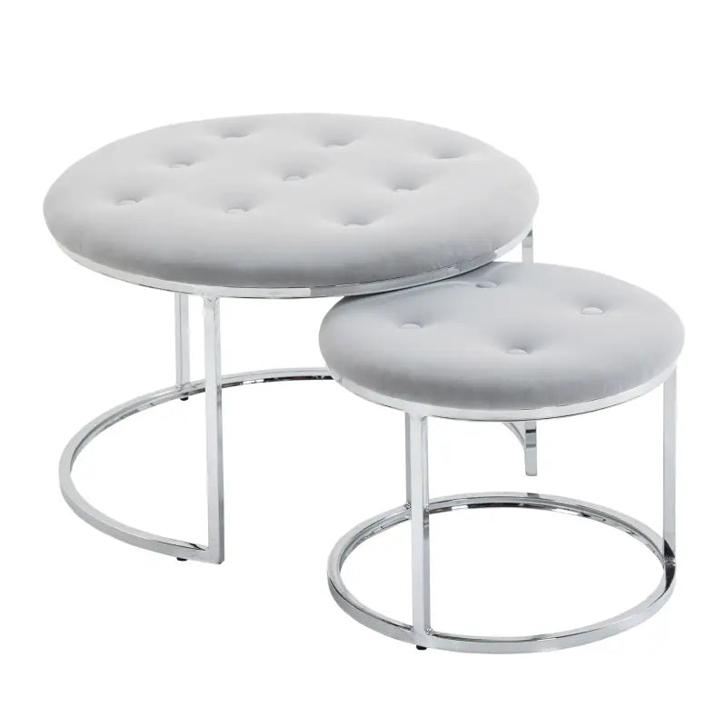 HOMCOM Nesting Coffee Table Set of 2, Round End Tables with Button Tufted Top for Living Room, Bedroom, White