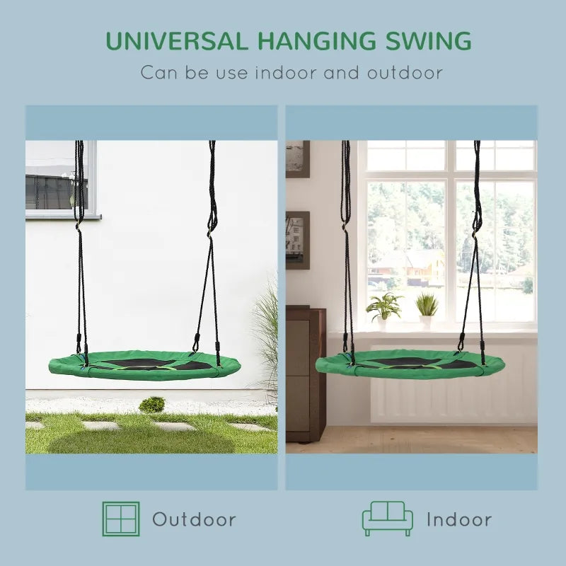HOMCOM 39" Round Tree Monkey Swing Attaches to Trees or Existing Swing Kids Fabric Sets Backyard Playground - Green