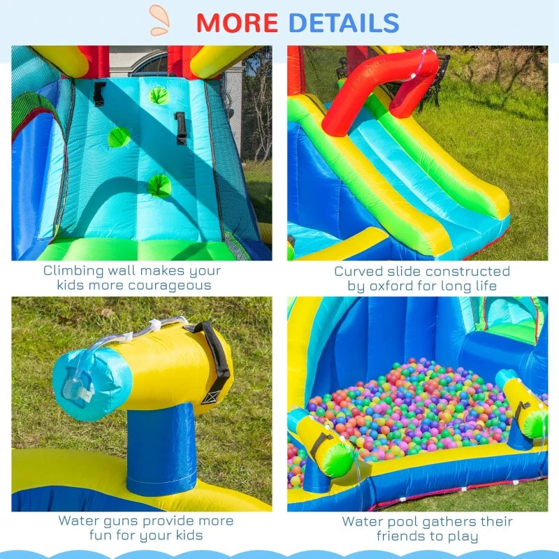 Outsunny Christmas 4-in-1 Kids Inflatable Bounce House Jumping Castle Trampoline, Pool, Slide, Climbing Wall with Christmas Tree Pattern Storage Bag & Air Blower
