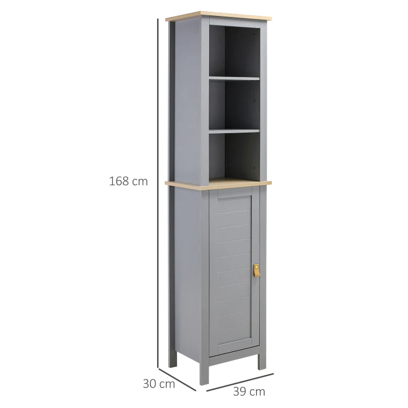 Kleankin Tall Linen Cabinet Organizer Bathroom Storage Cabinet W/ Door  Tower Cupboard Open Shelves Freestanding Furniture - White