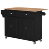 HOMCOM Rolling Kitchen Island on Wheels Utility Cart with Drop-Leaf and Rubber Wood Countertop, Storage Drawers, Door Cabinets, Black