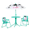 Outsunny Kids Table and Chair Set, Outdoor Folding Garden Furniture, Picnic Table for Patio Backyard, with Dairy Cow Pattern, Removable & Height Adjustable Sun Umbrella, Aged 3-6 Years Old,White