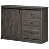 HOMCOM Farmhouse Kitchen Sideboard, Buffet Cabinet with Sliding Barn Door and 3 Storage Drawers for Living Room, Dark Grey