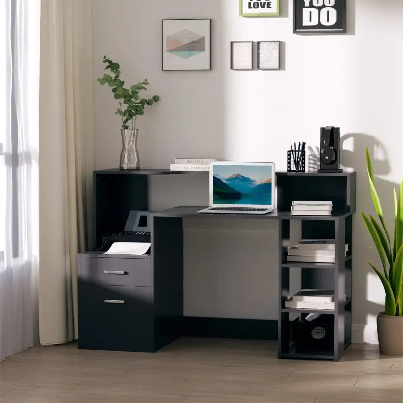 HOMCOM 54" Multi-Shelf Dorm and Home Office Computer Desk - Oak/White