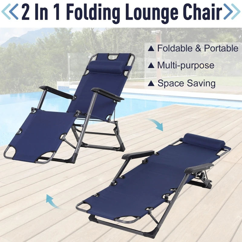 Outsunny Tanning Chair, 2-in-1 Beach Lounge Chair & Camping Chair w/ Pillow & Pocket