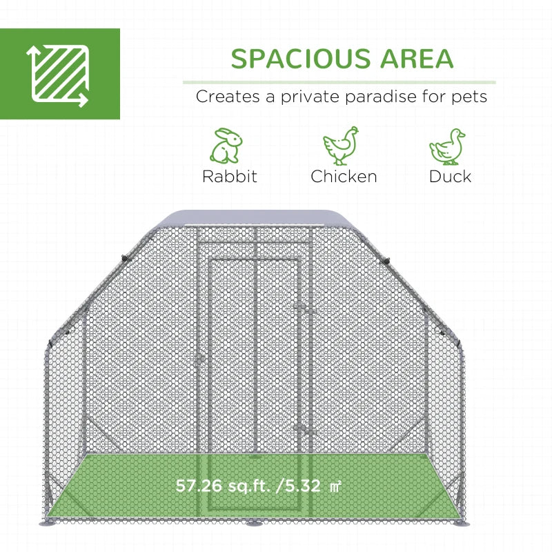 PawHut Metal Chicken Coop Run with Cover, Walk-In Outdoor Pen, Fence Cage Hen House for Yard, 12.5' x 9.2' x 6.4'