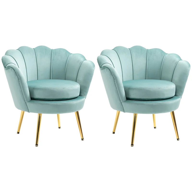 HOMCOM Elegant Velvet Fabric Accent Chair/Leisure Club Chair with Gold Metal Legs for Living Room, Blue