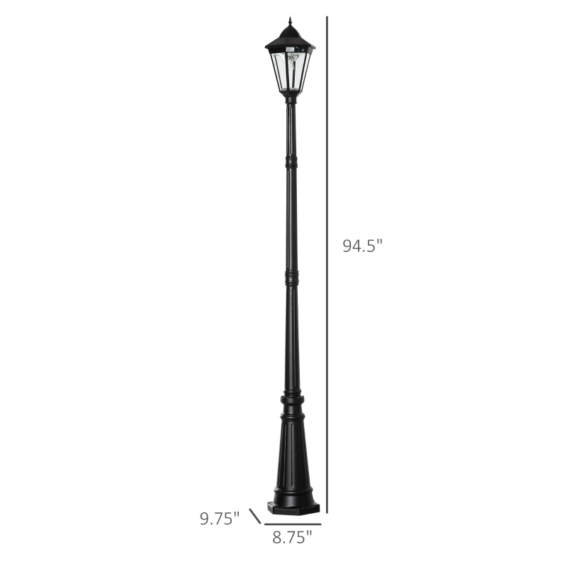 Outsunny 94.5" Solar Lamp Post Light, Dusk to Dawn Vintage Style Street Light, Aluminum Solar Powdered Lamp, PIR Motion Sensor for Garden, Lawn, Pathway, Driveway, Black