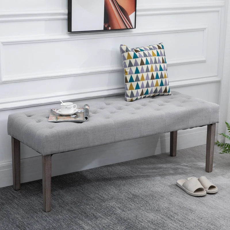 HOMCOM Simple Tufted Upholstered Ottoman Accent Bench with Soft Comfortable Cushion & Fashionable Modern Design, Grey
