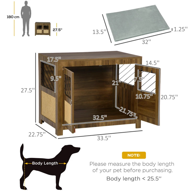 PawHut Furniture Style Dog Crate with Openable Top, Big Dog Crate End Table, Puppy Crate for Medium Dogs Indoor, Spacious Interior, Pet Kennel, Brown, Black