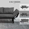 HOMCOM Single Person Chaise Lounger, Modern Sofa Bed with 5 Adjustable Positions, 2 Large Pillows, and Black Legs, Charcoal Grey