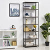 HOMCOM Modern 7 Tier Bookshelf Bookcase Utility Storage Shelf Organizer for Home Office with Display Rack Metal Frame, Grey Oak