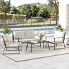Outsunny 6 Piece Wood Patio Furniture Set, Outdoor Sectional Sofa with Cushions and Coffee Table, Acacia Wood Conversation Set Couch, Cream White