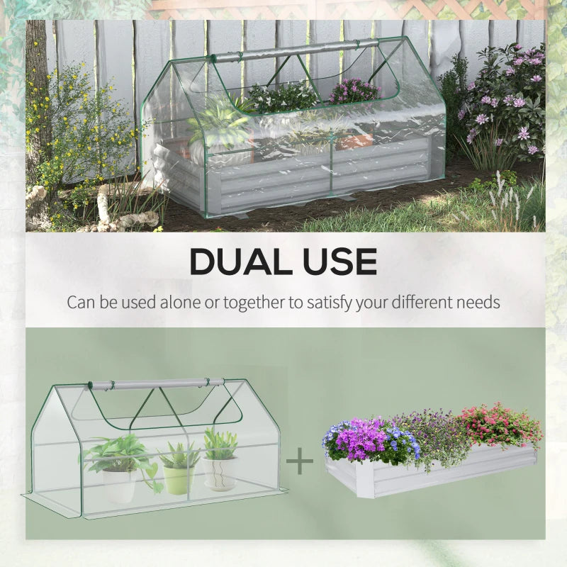 Outsunny Galvanized Raised Garden Bed with Mini Greenhouse Cover, Outdoor Metal Planter Box with 2 Roll-Up Windows for Growing Flowers, Fruits, Vegetables, and Herbs, 73" x 38" x 36", Clear-1