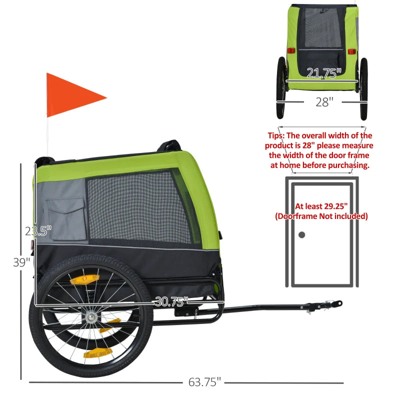 ShopEZ USA Dog Bike Trailer with Suspension System, Hitch for Medium Dogs, Pet Wagon & Dog Trailer for Bicycle with Storage Pocket, Lime Green