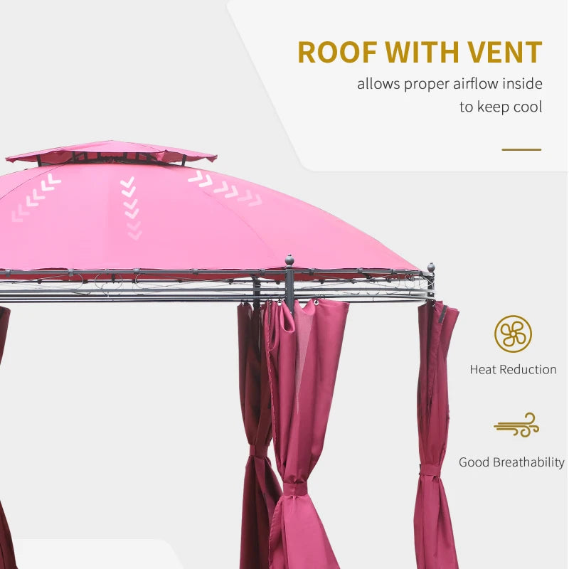 Outsunny 11.5' Patio Gazebo, Outdoor Gazebo Canopy Shelter with Curtains, Romantic Round Double Roof, Solid Steel Frame for Garden, Lawn, Backyard and Deck, Wine Red