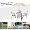 Outsunny 6 Piece Patio Dining Set for 4 with Umbrella, Outdoor Table and Chairs with 4 Folding Dining Chairs & Round Glass Table for Garden, Backyard and Poolside, Black