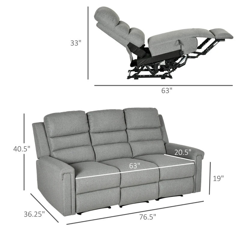 HOMCOM Recliner Sofa Couch with Easy Pull Handles and Adjustable Footrest, 3 Seater Sofa Modern Couch, Gray-1