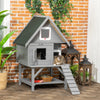 PawHut Outdoor Cat House with Flower Pot, 2-Story Feral Cat House with Weather Resistant Roof, Wooden Cat Shelter with Window, Multiple Entrances, Resting Condos