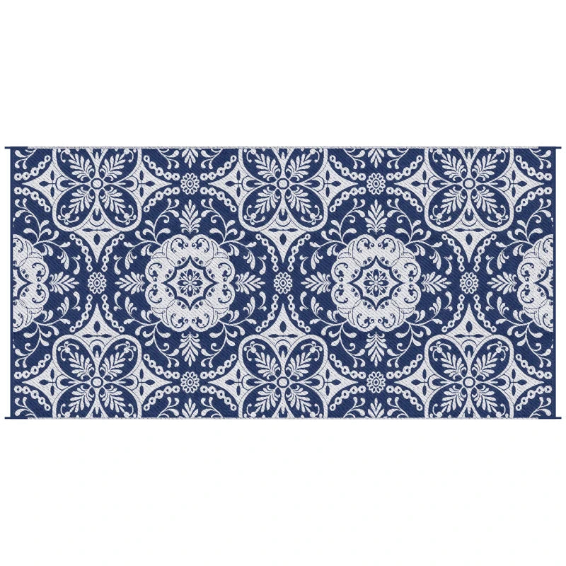 Outsunny Reversible Outdoor RV Rug, 9' x 18' Patio Floor Mat, Plastic Straw  Rug for Backyard, Deck, Picnic, Beach, Camping, Blue & White