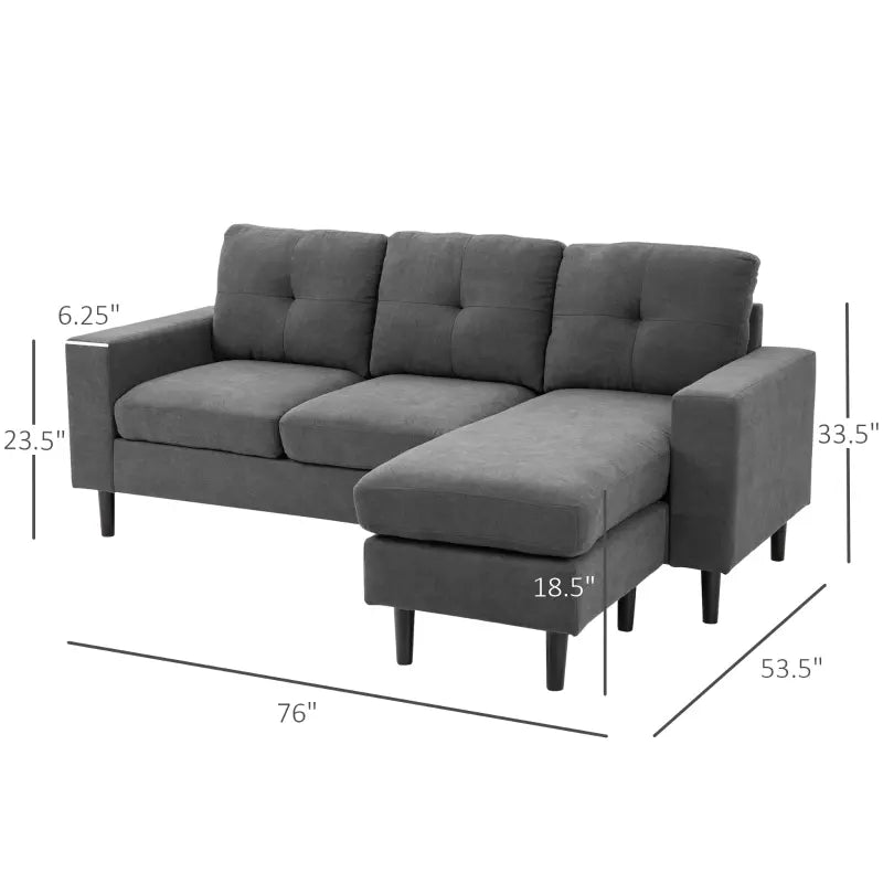 HOMCOM Living Room Multi-Piece Chaise Sofa Lounger w/Mid-Century Style and Sturdy Frame