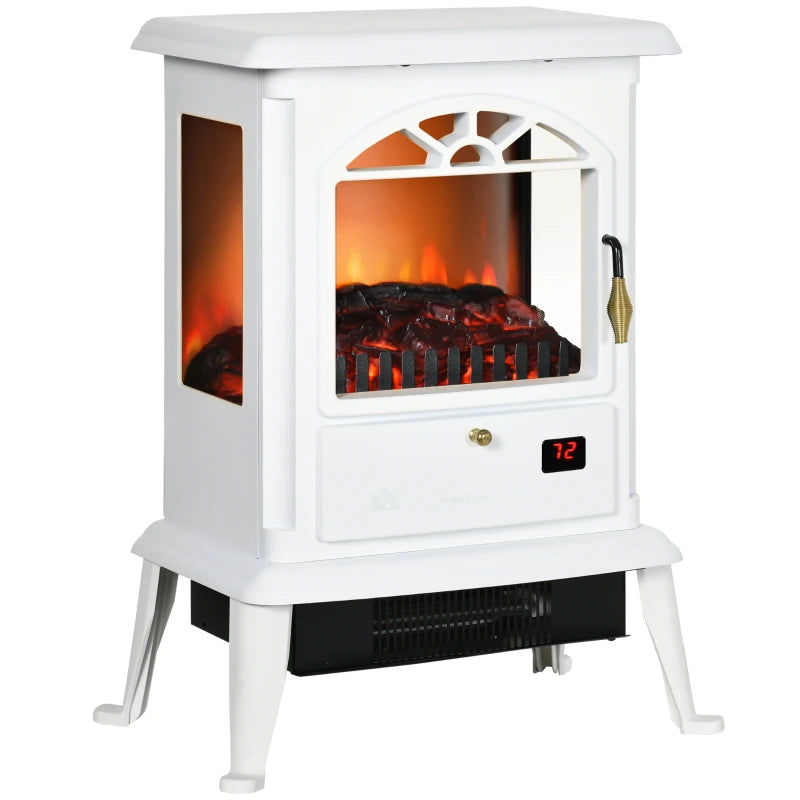 HOMCOM 23" Electric Infrared Fireplace Stove, Freestanding Fireplace Heater with Realistic Flame, Adjustable Temperature, Timer, Remote Control, 1000W/1500W, White