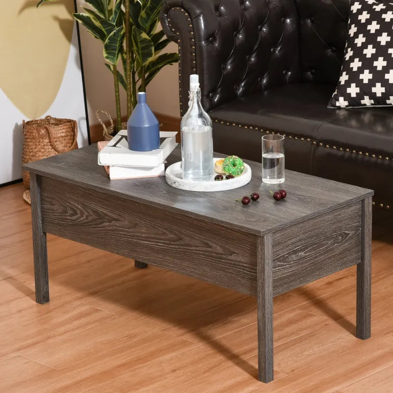 HOMCOM Wood Living Room End Table Furniture With Lift Top Storage Space, Coffee Brown