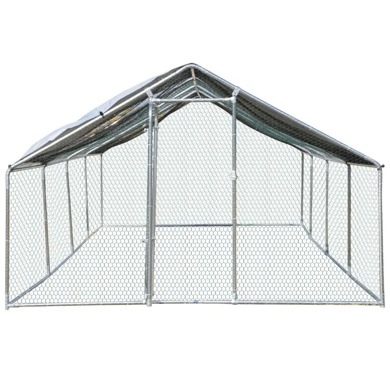 PawHut Galvanized Large Metal Chicken Coop Cage, Walk-in Enclosure Poultry Hen Run House with UV & Water-Resistant Cover for Outdoor Backyard 10' x 26' x 6.5'