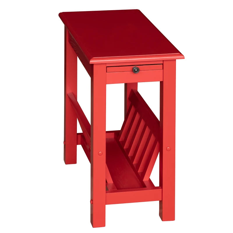 HOMCOM Modern 2-Tier Acacia Wood End Table Side Desk with Cup Holder and  Lower Shelf - Red