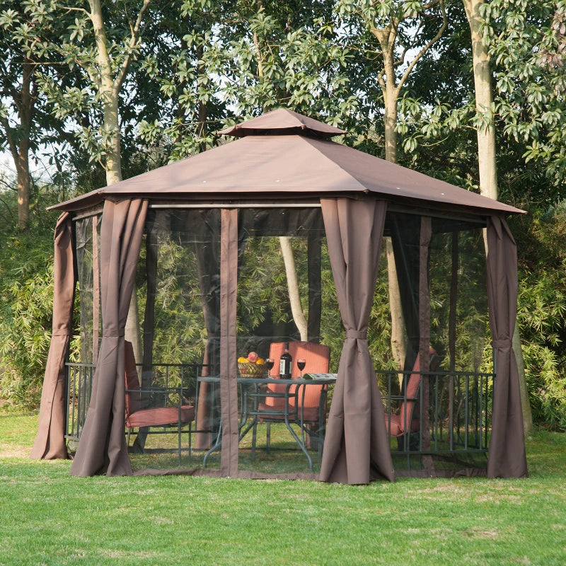 Outsunny 13' x 13' Patio Gazebo, Double Roof Hexagon Outdoor Gazebo Ca –  ShopEZ USA