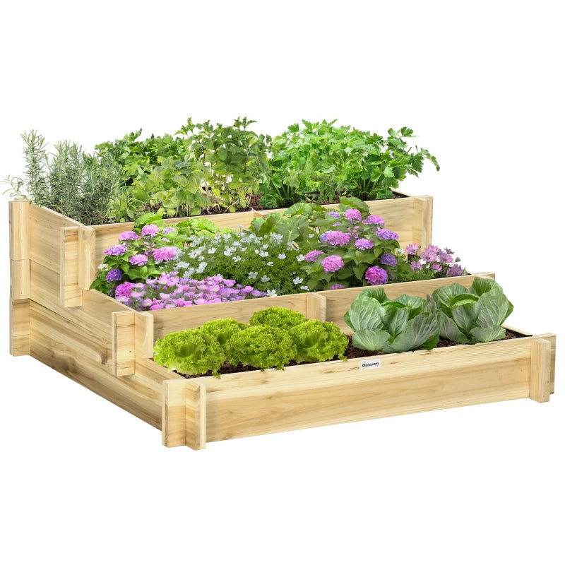 Outsunny 3 Tier Raised Garden Bed, Metal Elevated Planter Box w/ Gloves, Easy Assembly