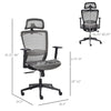Vinsetto High-Back Mesh Home Office Chair with Coat Hanger, Computer Task Chair with Adjustable Height, Arms, Headrest and Lumbar Support, 360° Wheels and Seat, Reclining Function, Grey
