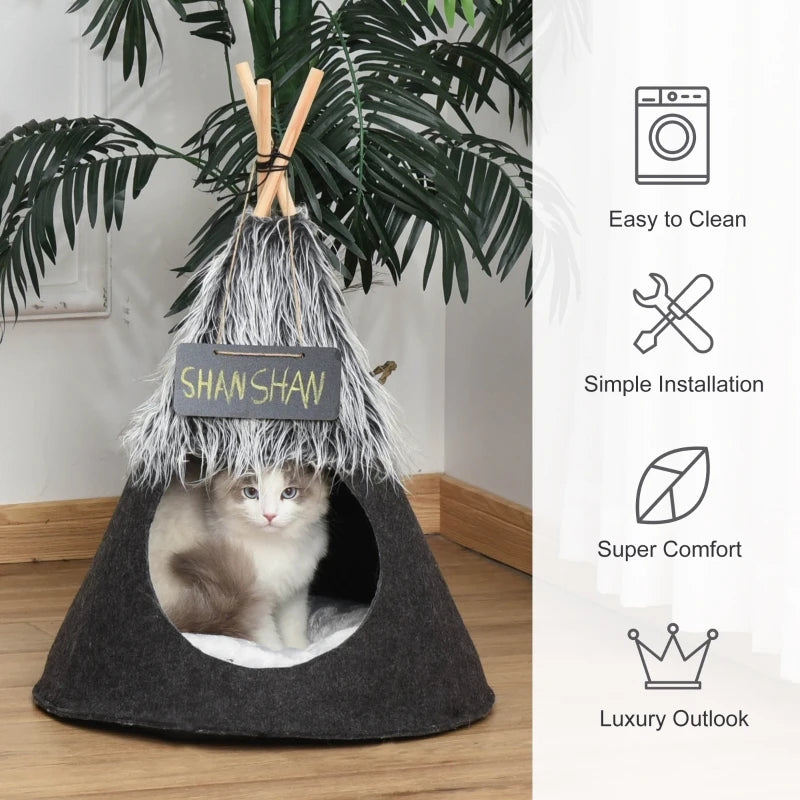 PawHut Pet Teepee Tent Cat Bed w/ Thick Cushion