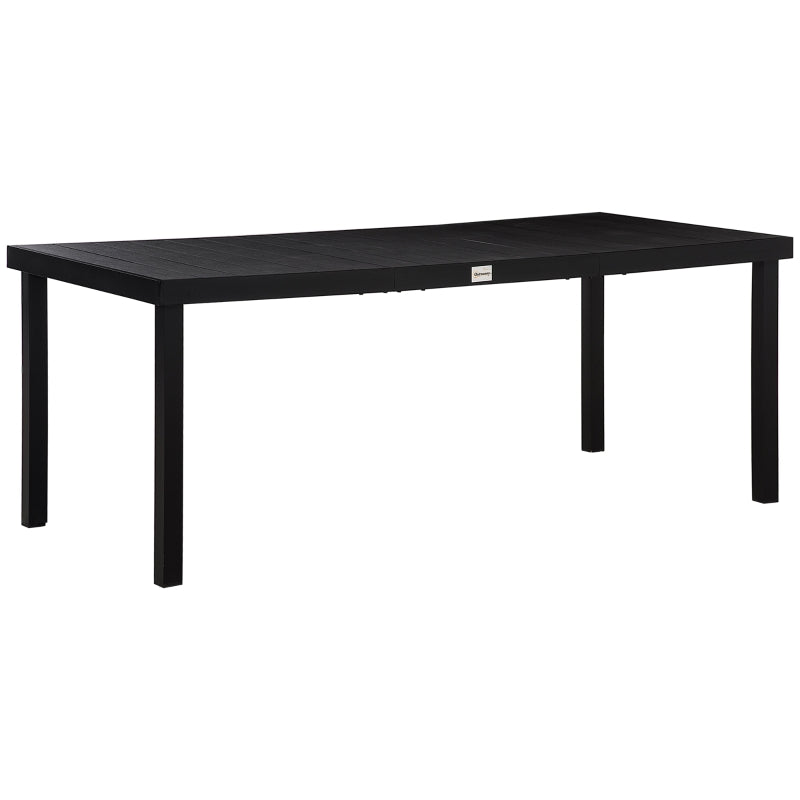 Outsunny 75" x 35" Outdoor Dining Table for 8 People, Rectangular Aluminum Frame Garden Table with All-Weather Faux Wood Top for Garden, Lawn, Patio, Black