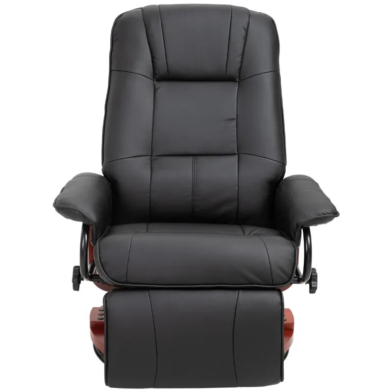 HOMCOM Faux Leather Manual Recliner, Adjustable Swivel Base Lounge Chair with Footrest, Armrest for Living Room,  Black