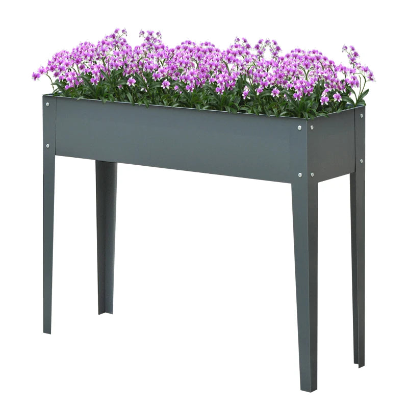 Outsunny 39" x 12" x 32" Metal Raised Garden Bed Planter Box with Durable Material & 3 Bottom Drain Holes, Dark Grey